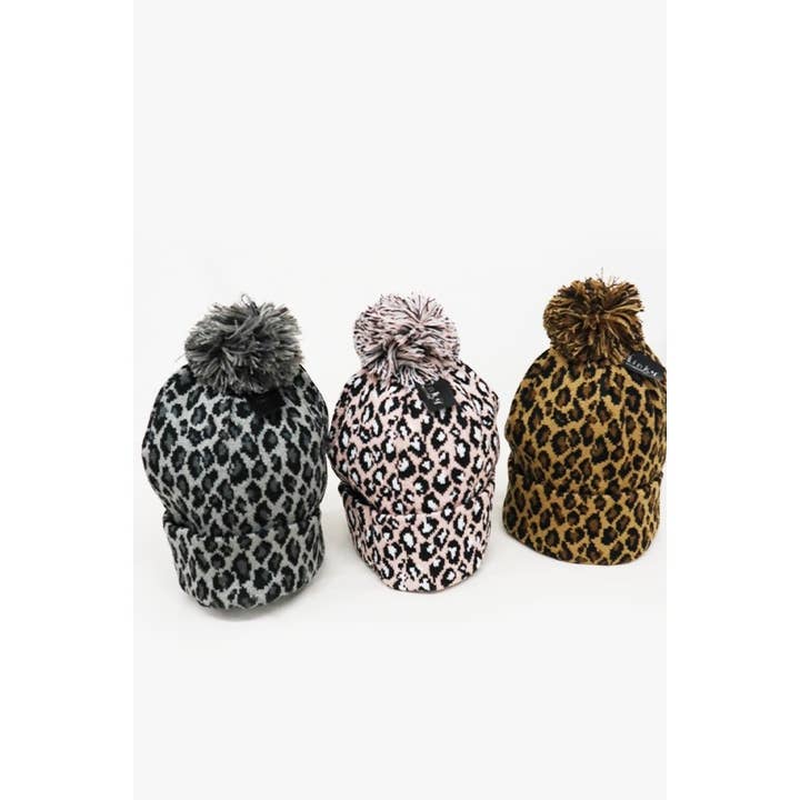 MIX COLOR Leopard Print Pom Pom Beanie for wholesale on Faire