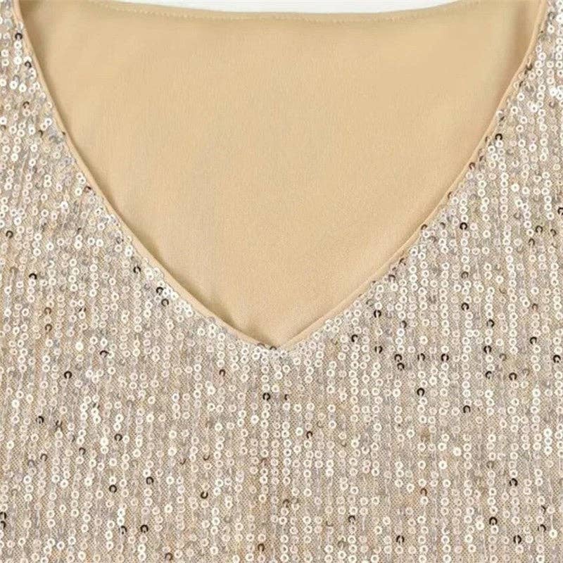 Sheer Trend - Wholesale Blouse - Women's - Sparkling V-Neck Loose Tank Top4