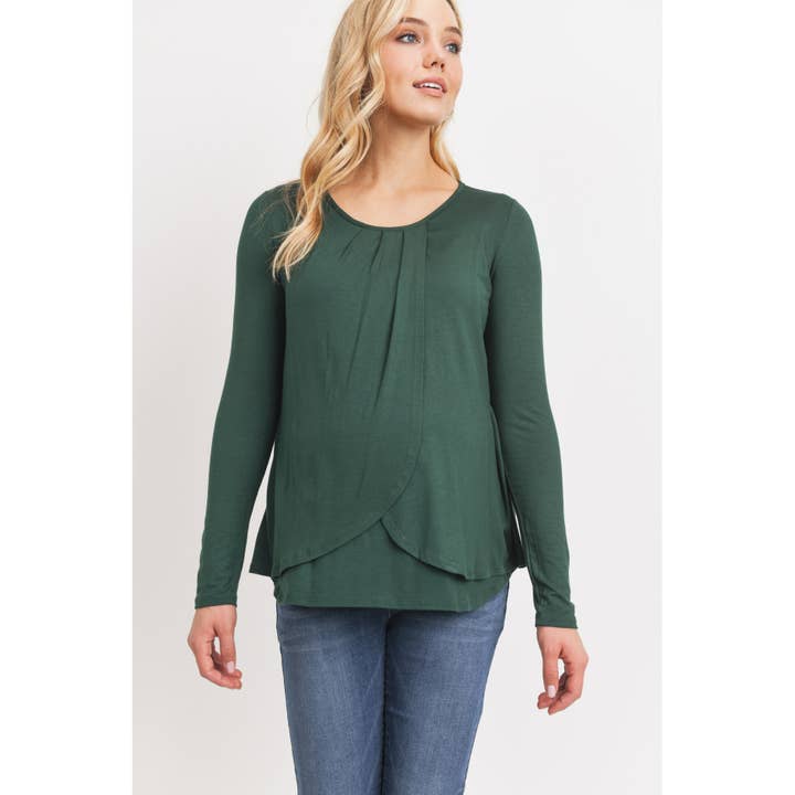 Hello Miz - Wholesale Knit Top - Women's - Overlap Jersey Knit Nursing Long Sleeve Top