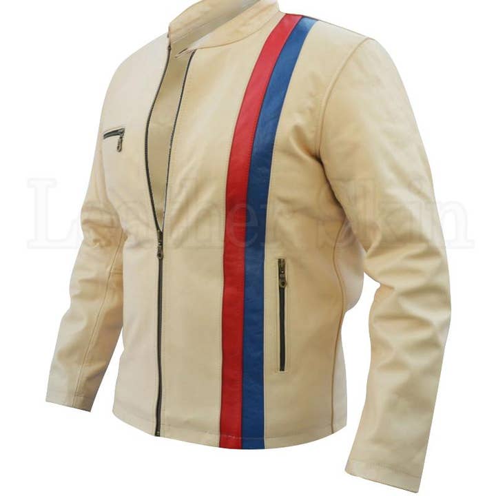Giacca in pelle da motociclista Off-White da uomo per la vendita all'ingrosso da parte di Leather Skin Shop