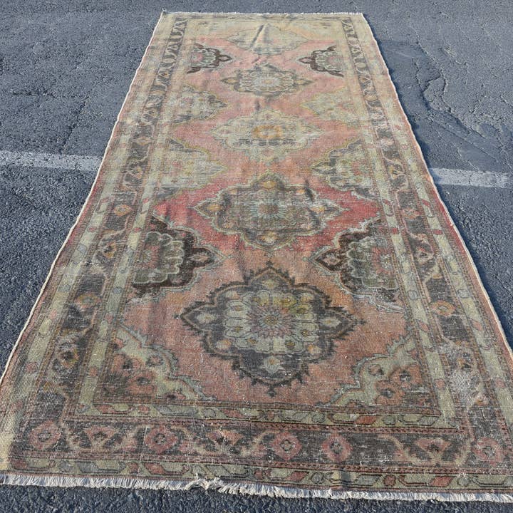 Vintage Patchwork Vloerkleed, Rood & Beige Handgemaakt Vloerkleed 4,9x12,3 Ft voor wholesale door Vintage Rugs Loom