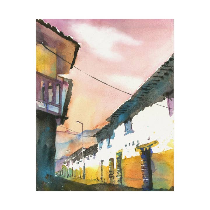 Peru Sacred Valley Cityscape Textured Watercolor Matte Poster Machu Picchu South America Travel for wholesale by Ryan Fox Fine Art