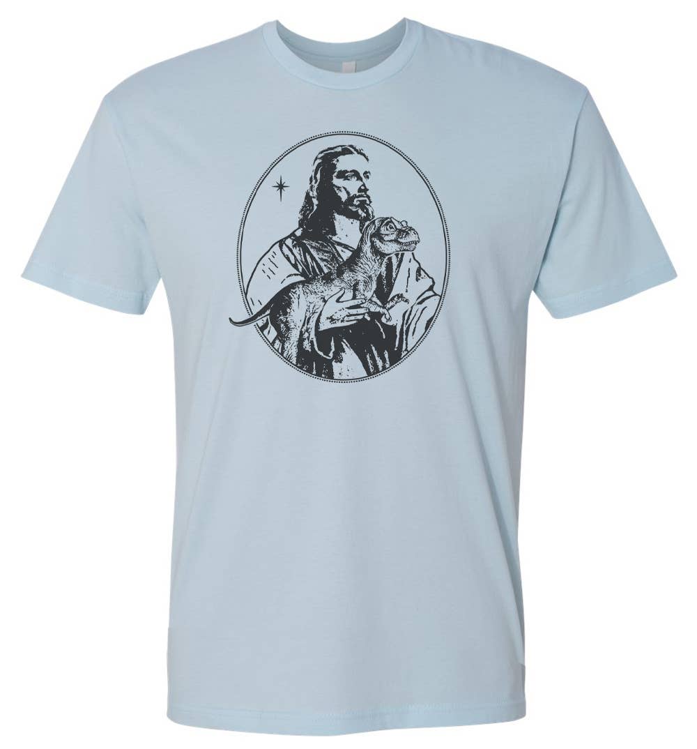 Shirtmandude Co - Wholesale Screen Printed T-Shirt - Unisex - Jesus Holding Dinosaur Shirt Funny Crazy Odd Offensive Tee1