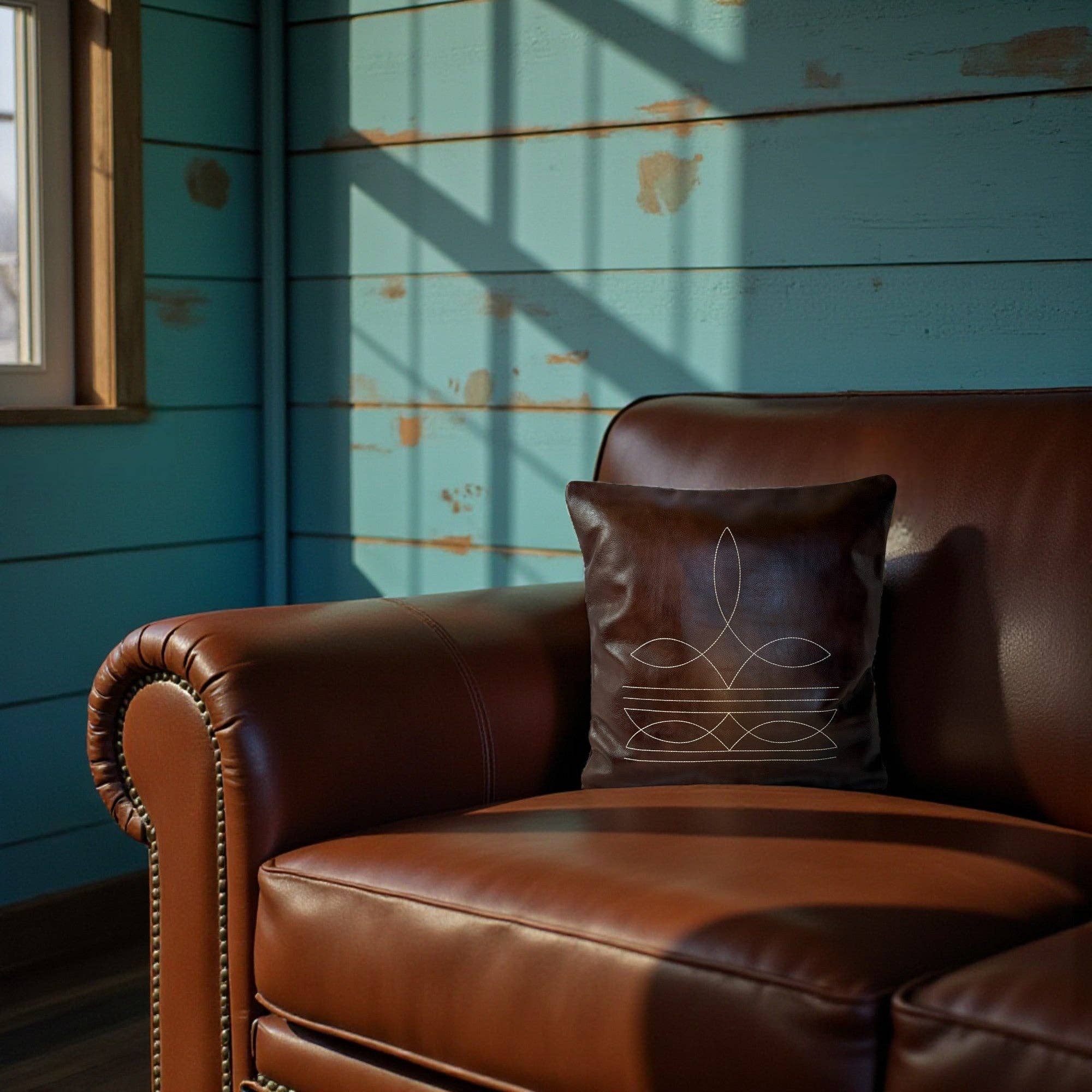 Ranch Junkie - Wholesale Throw Pillow Cover - 18x18 Genuine Leather Pillow Cover Rancho Boot Stitch Pillow Cover8