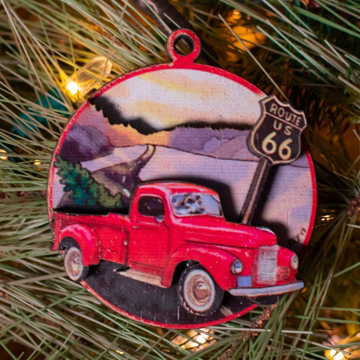 Route 66 Old Red Truck Wooden for wholesale by Art For The Young At Heart