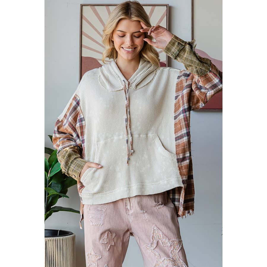 Oli&Hali – wholesale Hoodie - Dam – TVÄTTAD TYGBLANDAD HUVTRÖJA MED RUTIGT MÖNSTER10