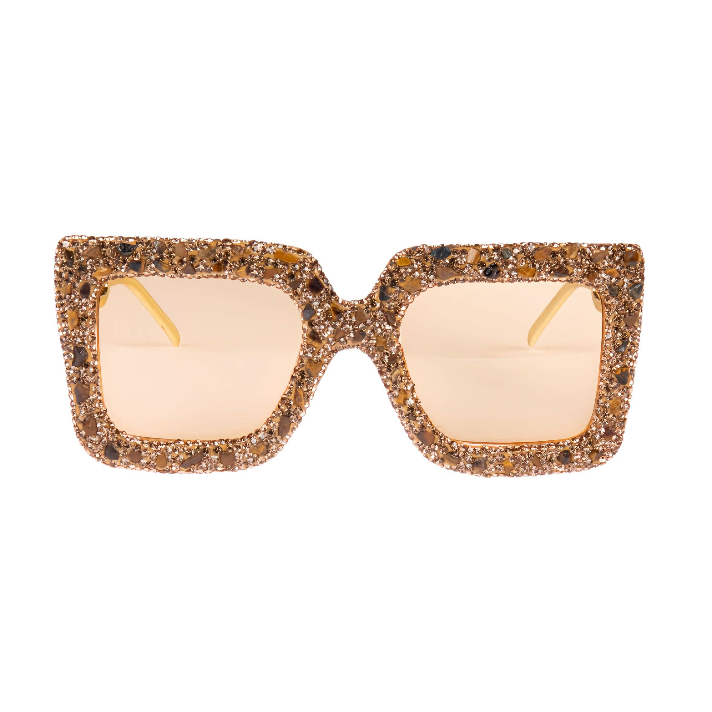 Gold Handmade Rhinestone Stone Square Sunglasses G0532 for wholesale on Faire1