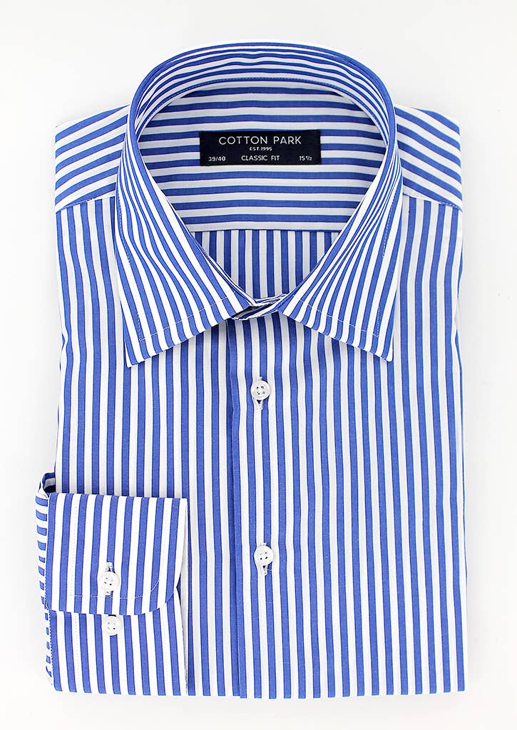 Cotton Park - Vendita all'ingrosso Camicia button down - Uomo - Camicia a righe sottili blu per uomo1