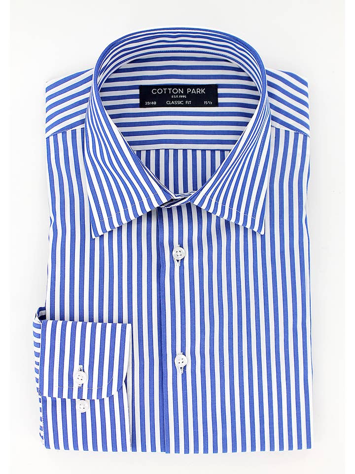 Cotton Park - Vendita all'ingrosso Camicia button down - Uomo - Camicia a righe sottili blu per uomo1