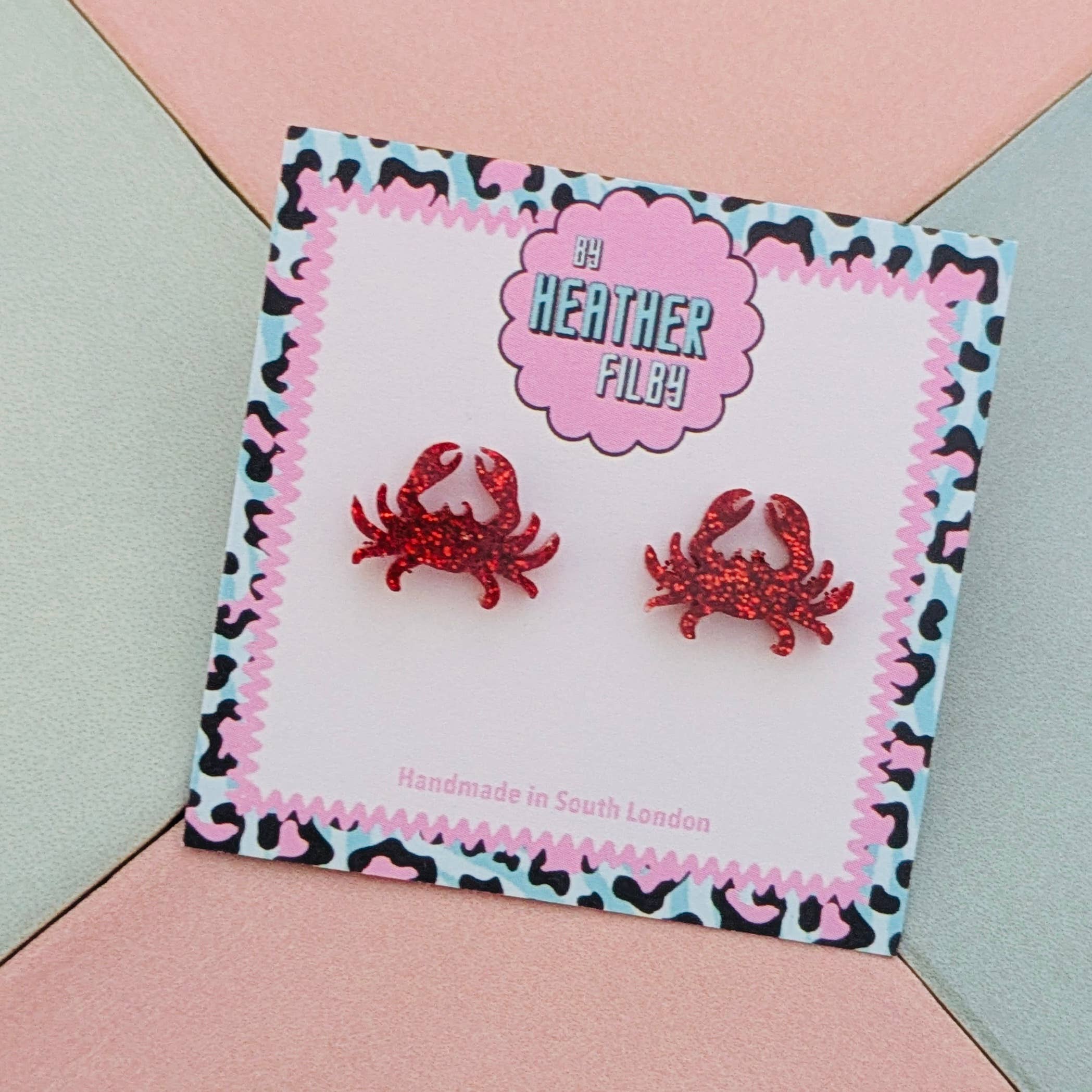 By Heather Filby – wholesale Stud/post earrings – Red Glitter Crab Stud Earrings 2