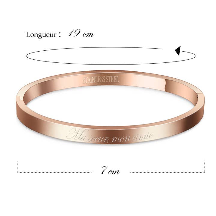Reference Mode - Vente Bracelet jonc - Bracelet acier inoxydable avec message Les copines d'abord