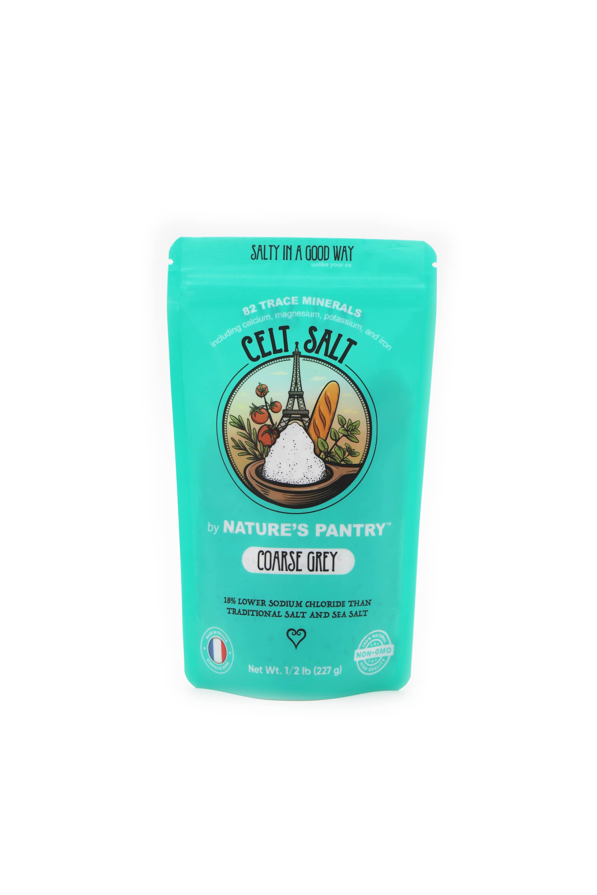 Celt Salt By Nature's Pantry – Engroshandel Salt – Keltisk havsalt, grov lysegrå 1/2 lb (8 oz) genlukkelig taske