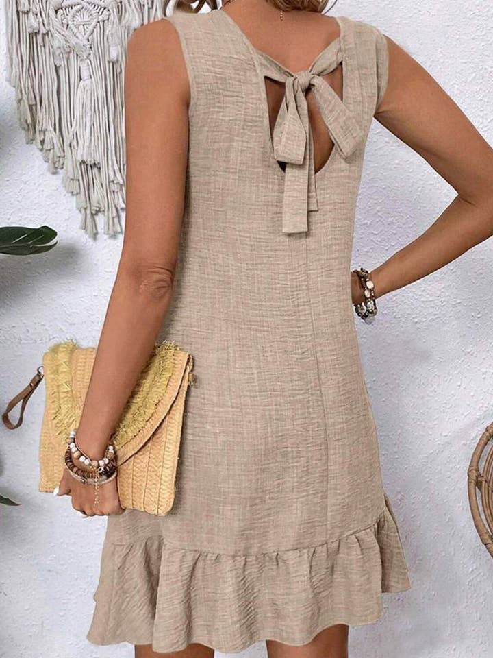 Lovesoft - Wholesale Dress - Women's - Ashleigh Blue Knot Scoop Back Ruffle Hem Sleeveless Mini Dress