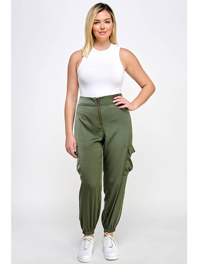 Haute Fox Plus Size & Contemporary – Engroshandel Joggers - Dame – Plus Size Cargo Jogger Ensfarvede Bukser - SS2402P-P