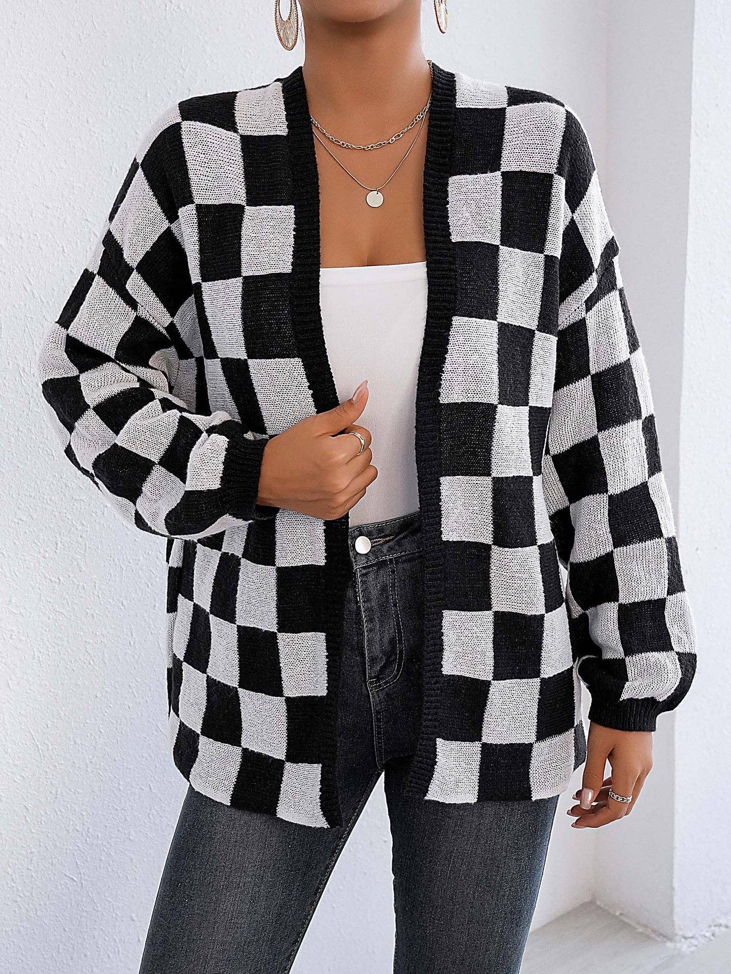 Suhkasana - Wholesale Cardigan - Women's - Plaid Colorblock Open Cardigan Sweater | Cozy Casual Layer9