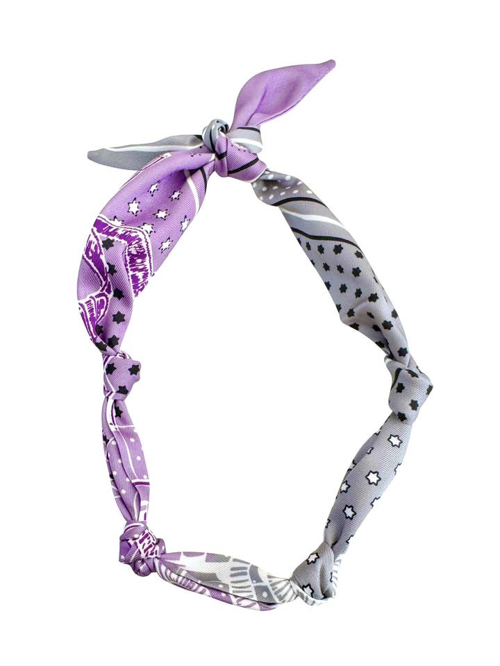 Knotted Carley Purple and Gray Bandana Scarf Necklace for wholesale by Gemelli