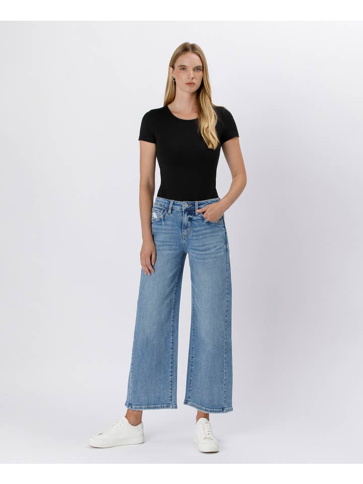 IDEALLY TUMMY CONTROL HIGH RISE BAGGY WIDE JEANS LV1471 for wholesale on Faire