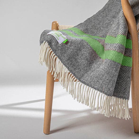 Rathbornes 1488 - Wholesale Throw Blanket - Green And Grey Cashmere And Merino Throw