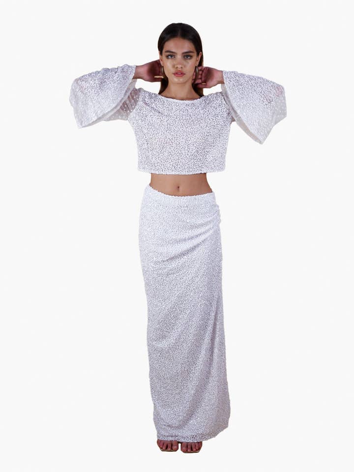 Odessa Paillettenverzierter Langarm-Top für den Großhandel von NARCES