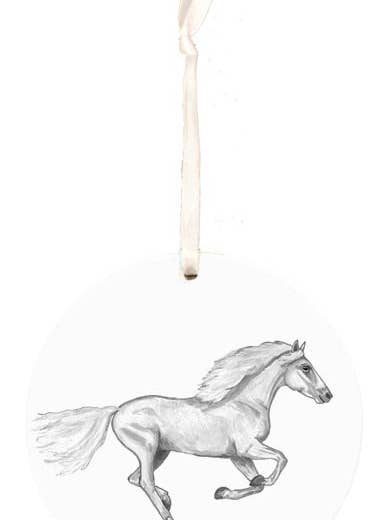 Horse ornament, white stallion, Christmas decoration for wholesale by Faith and Franklin