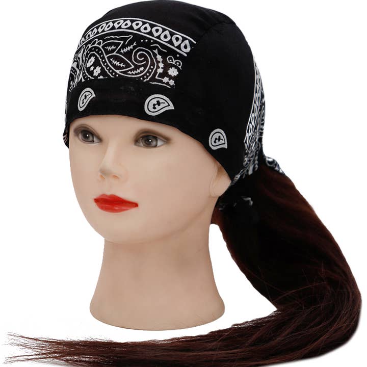 Black Paisley Cotton Fabric Bandana Head Wrap for wholesale on Faire