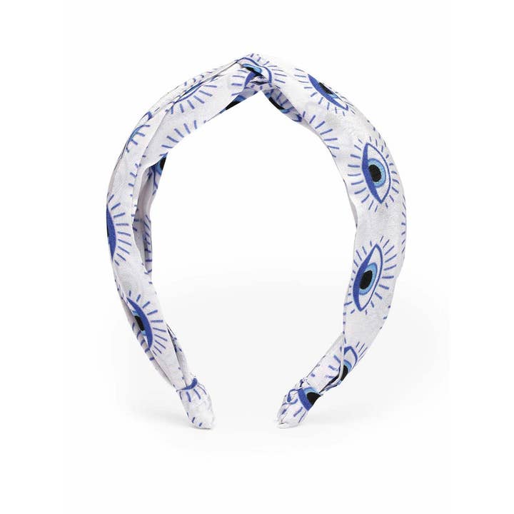 Veronica Headband In White Evil Eye Print Crepe for wholesale by Elaa
