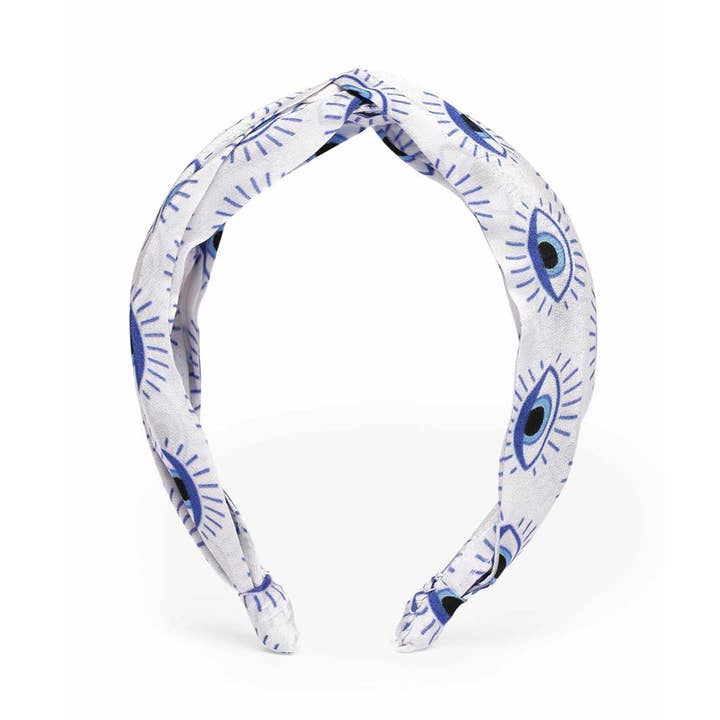 Veronica hoofdband in witte crêpe met kwade oogprint voor wholesale door Elaa