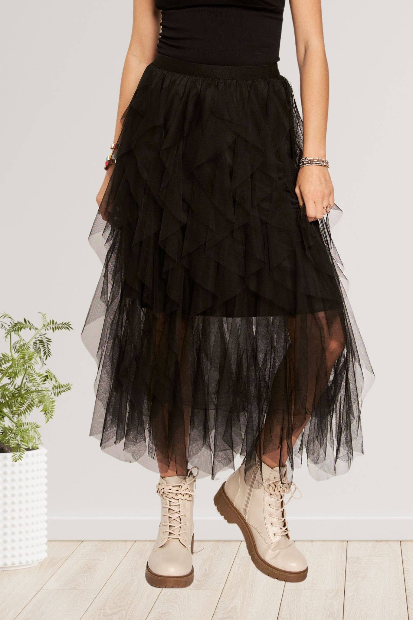 ADORA LA - Wholesale Skirt - Women's - CES3310 - RUFFLED TULLE MIDI SKIRT2