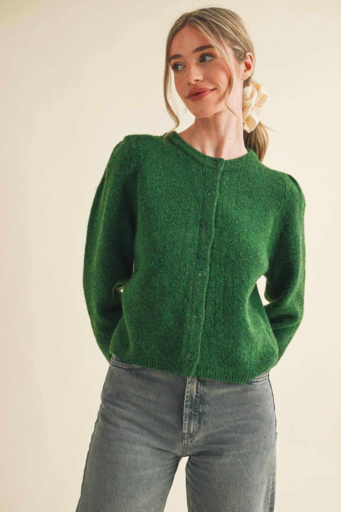 &MERCI - Wholesale Cardigan - Women's - LONG PUFF SLEEVE SWEATER CARDIGAN MSW1101836