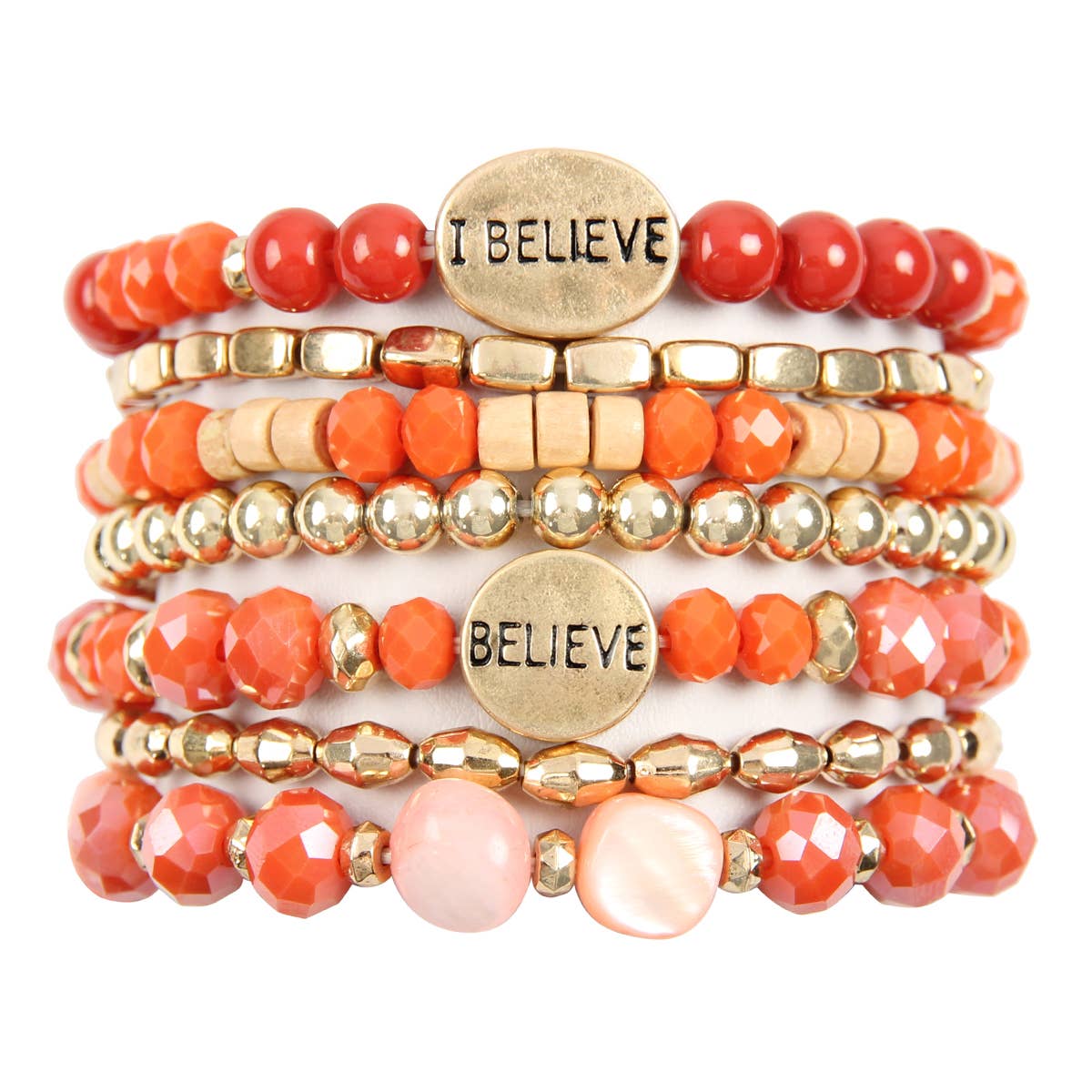 MYS Wholesale Inc - Wholesale Beaded Bracelet - Trendy I Believe Charm Mix Beads Stackable Bracelet2