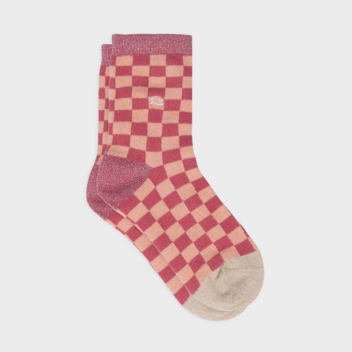 Girls' plaid socks - Pink and peach for wholesale by BILLYBELT
