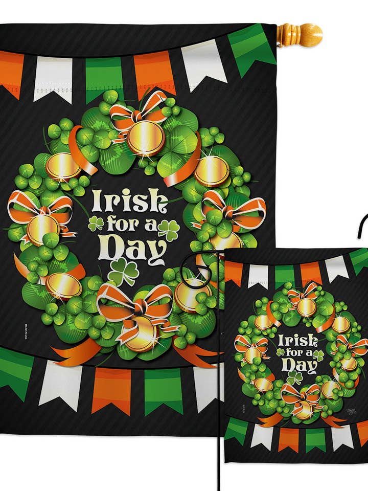 Flag Irish Day St Patrick Floral Shamrock Garden House for wholesale by Two Group Flag Co
