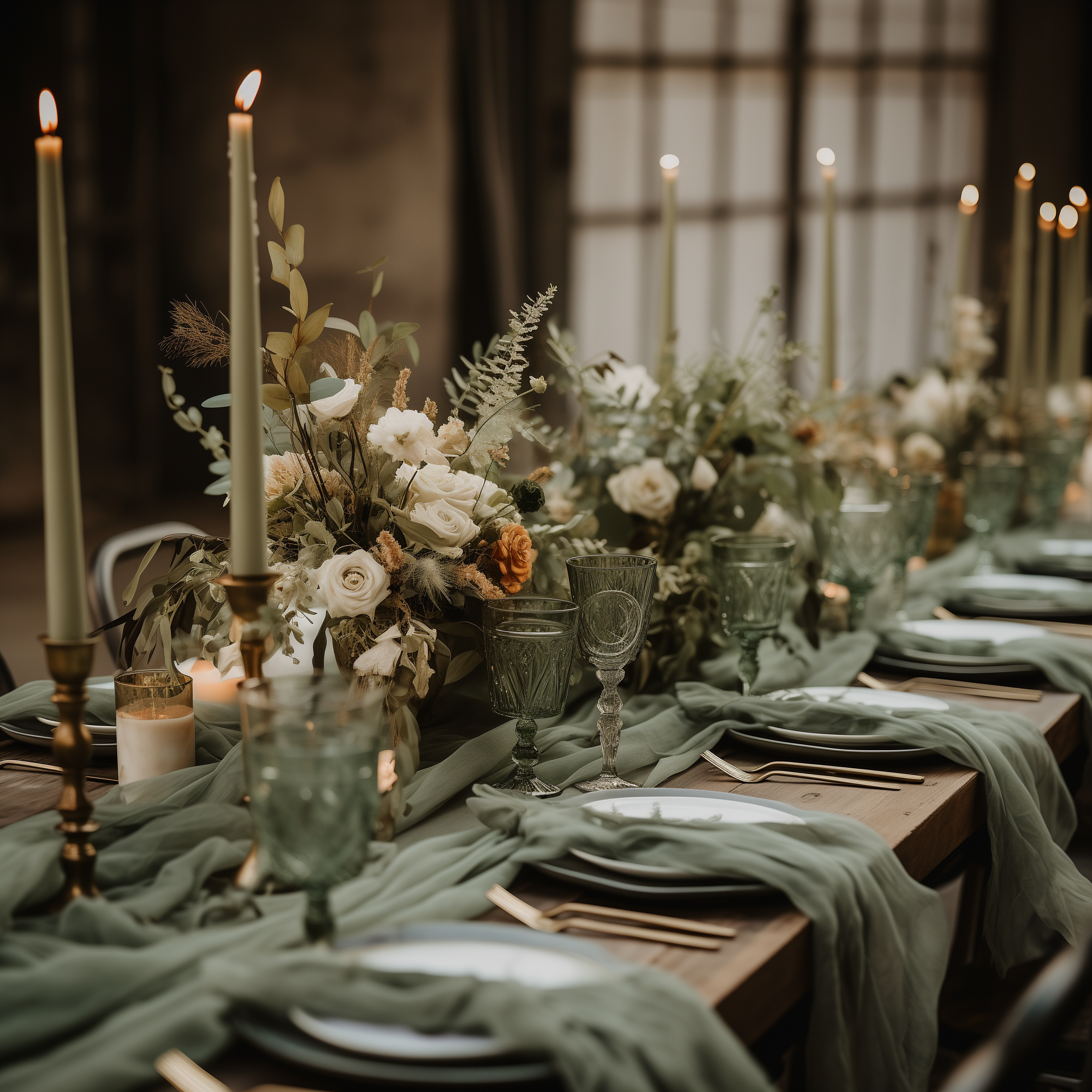 AVAGANTE Design – wholesale Table runner – Table runner -  crinkled cheesecloth runner - sage green3