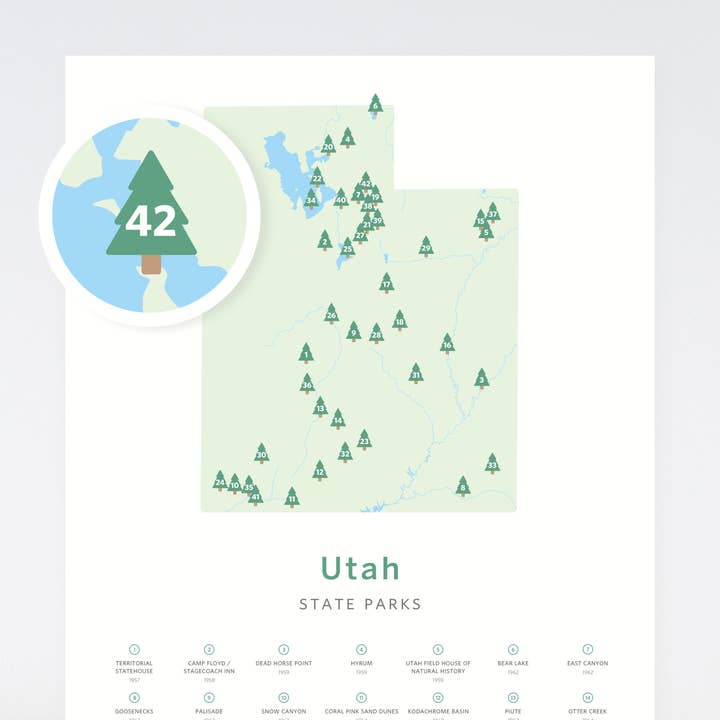 Map of Utah State Parks | Checklist Print | 12x18" for wholesale by Mappy Paths