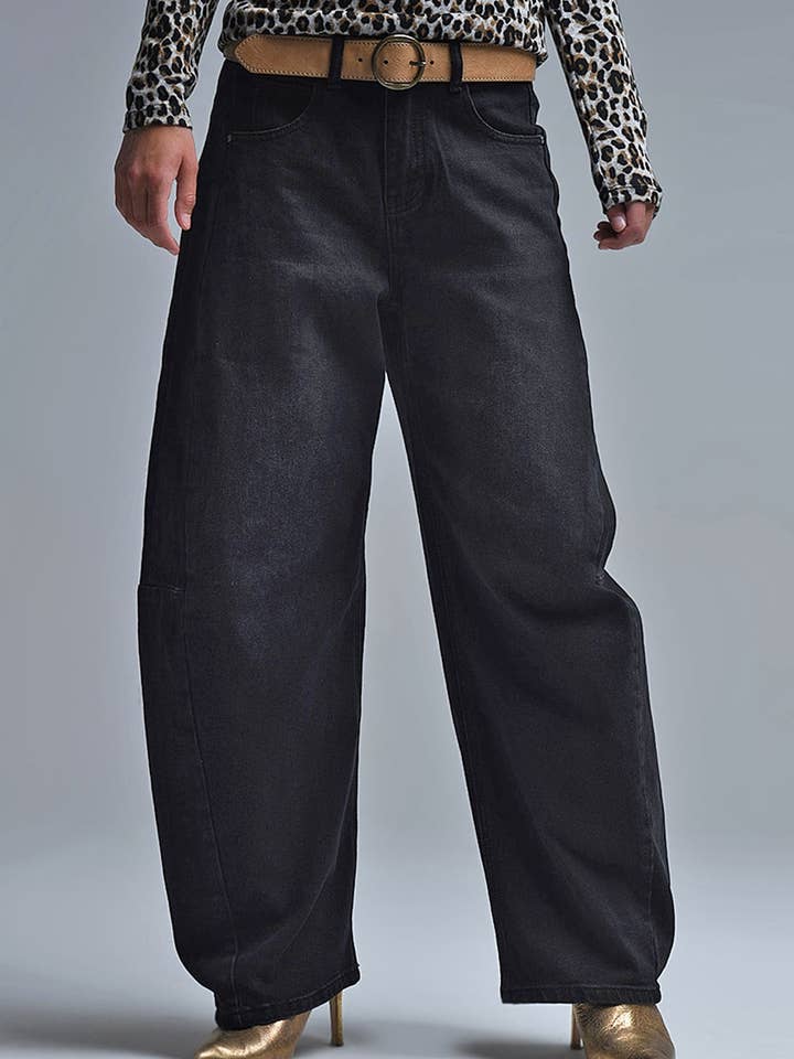Black Barrel Jeans With Side Seam Detail for wholesale on Faire2