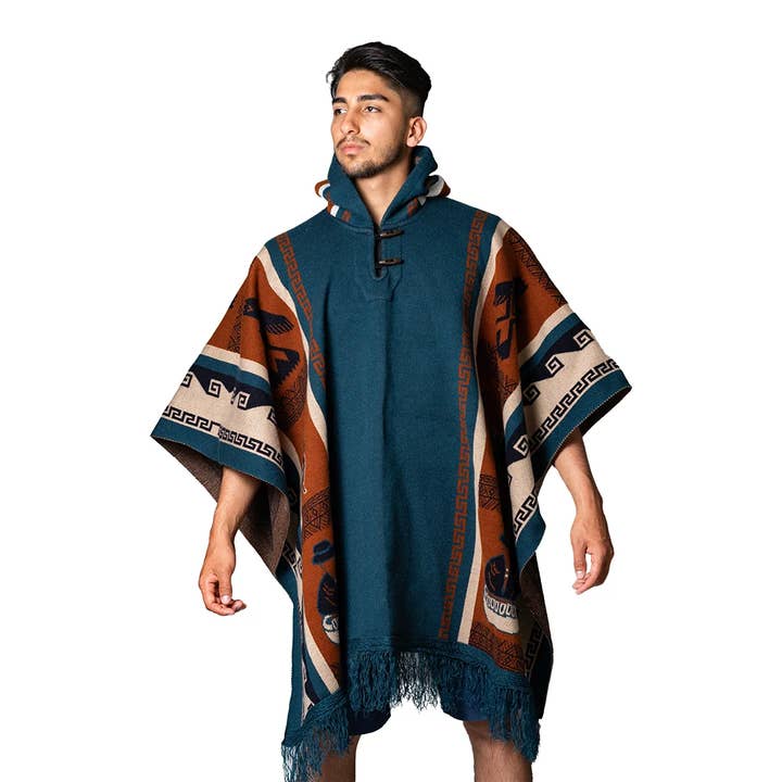 Poncho con Capucha de Alpaca Andina al por Mayor Diseño Tribal Hecho a Mano para venta al por mayor de EcuadorStores