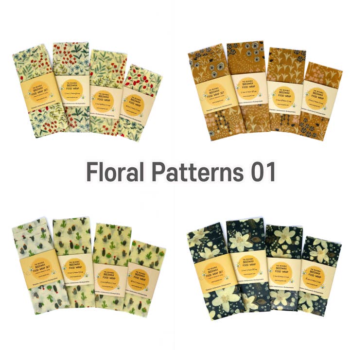 Floral Patterns 01 Reusable Beeswax Food Wraps - Set of 3 for wholesale by MYSGREEN