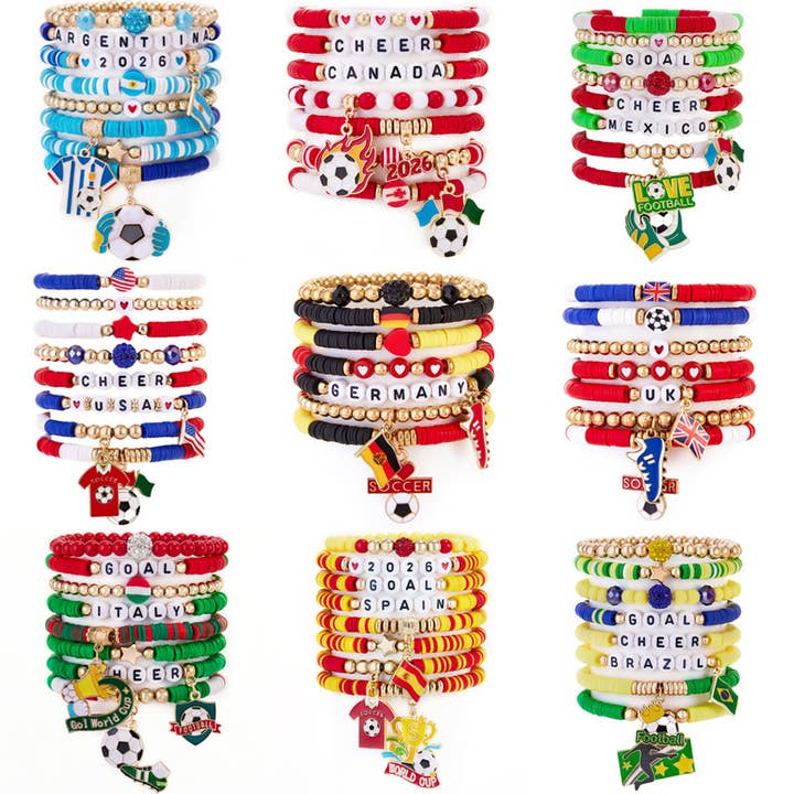 World Cup 2026 Country-Themed Bracelet Set Soccer Fan Jewelry Gift for wholesale by Auraquise