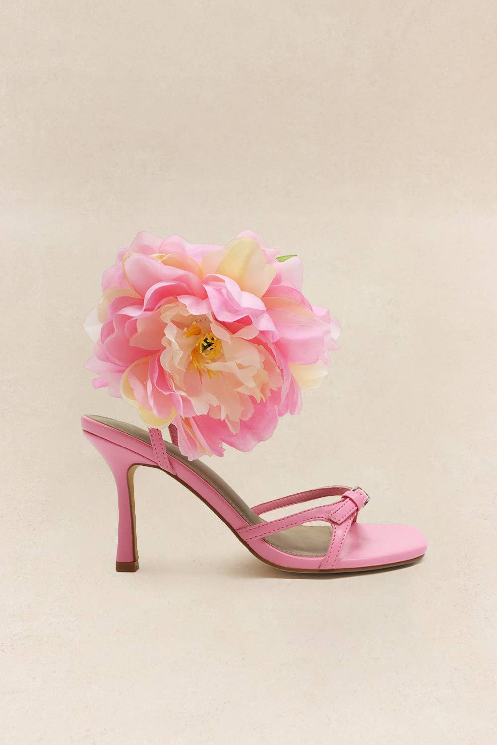 Lemonade Shoes - Wholesale High Heels - Women's - MAI - Flower Heel, Strappy Square Toe, Black/Pink13