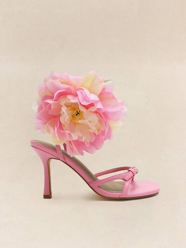 Lemonade Shoes - Wholesale High Heels - Women's - MAI - Flower Heel, Strappy Square Toe, Black/Pink13