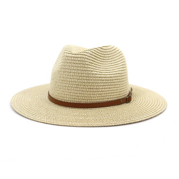 Suzie Q USA - Wholesale Straw Hat - Women's - Brown Leather Belt Big Eaves Jazz Straw Hat