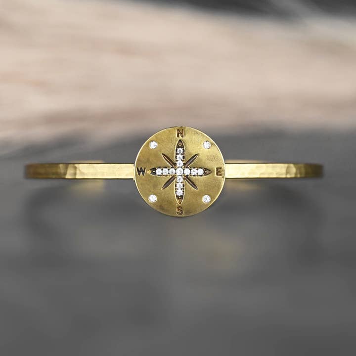 Delicate Brass Cuff w/ Compass and Stones for wholesale by KBD Studio