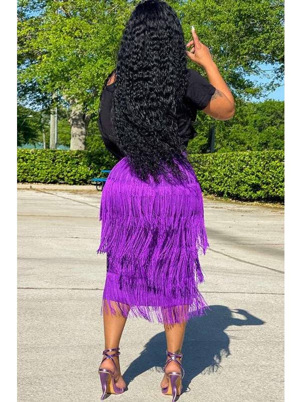 Queen Fashion - Wholesale Skirt - Women's - layered fringe midi skirt5