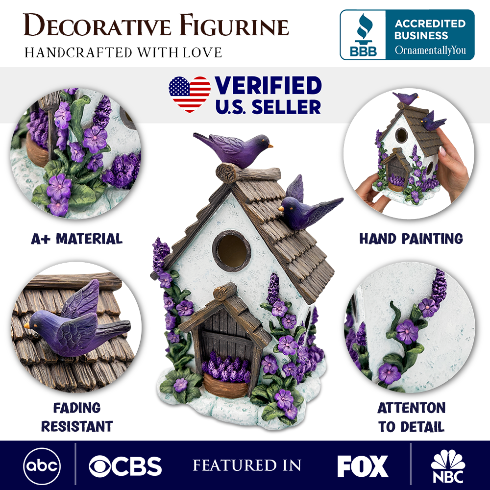 OrnamentallyYou – wholesale Decorative figurine – Lovely Floral Lavender Bird House Figurine, 7" Novelty Cottage Garden Decor1