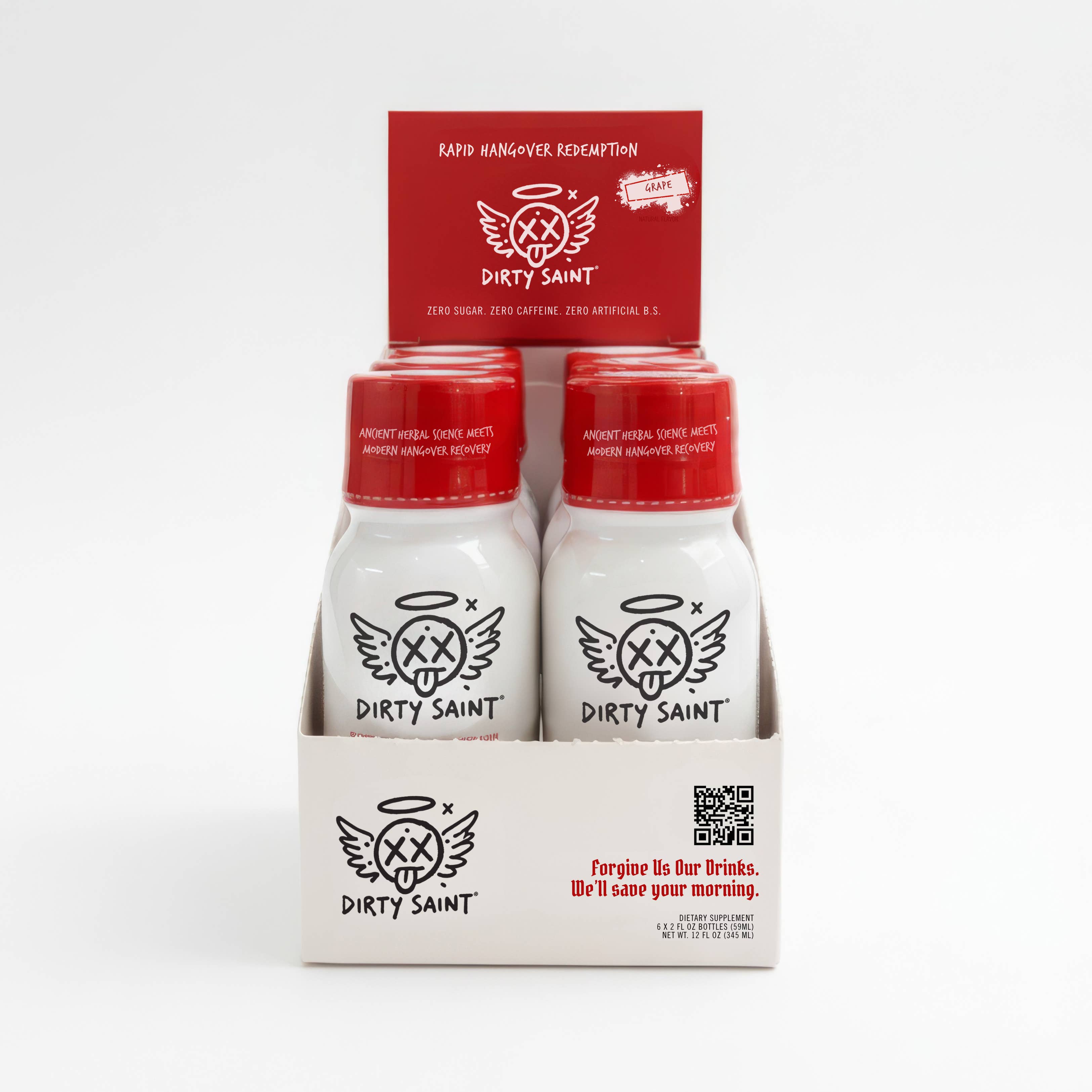 Dirty Saint - Vente Supplément oral/vitamine - Boisson de récupération rapide après gueule de bois saveur raisin naturel, étui individuel (6 bouteilles)