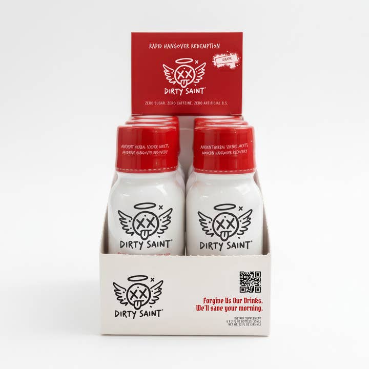 Dirty Saint - Vente Supplément oral/vitamine - Boisson de récupération rapide après gueule de bois saveur raisin naturel, étui individuel (6 bouteilles)0