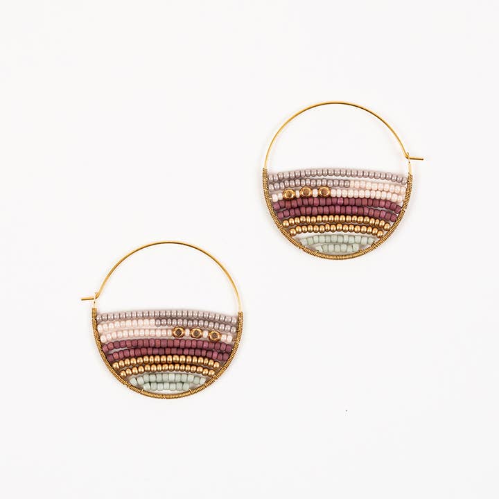 Altiplano - Wholesale Hoop Earrings - Layered Stripes Bead Hoop Earrings