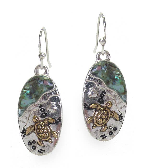 Jewelry Max - Wholesale Dangle Earrings - ( TX1219 )  SEALIFE THEME ABALONE OVAL EARRING - TURTLE0