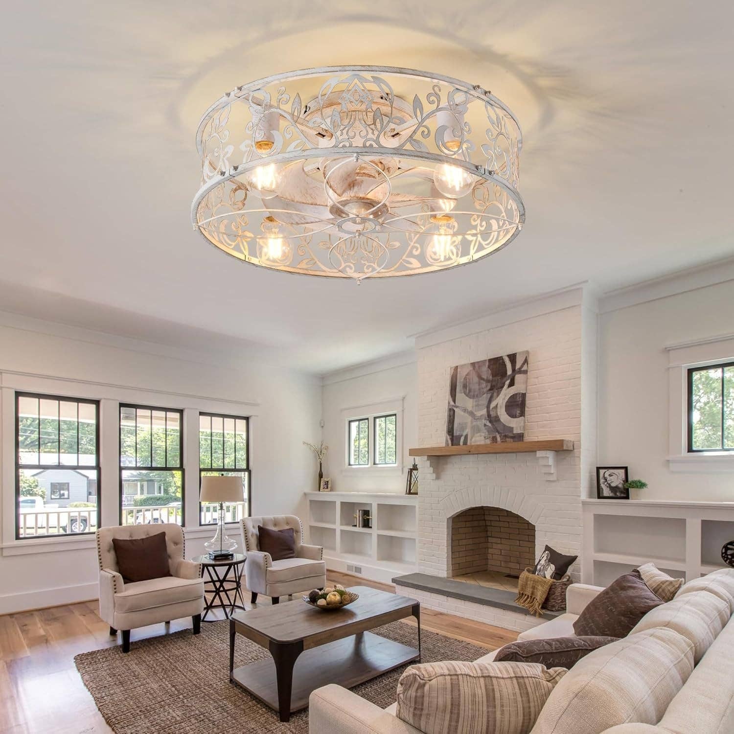 20 Inch Caged Ceiling Fan With Light White Gold Remote for wholesale on Faire6