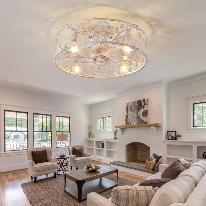 20 Inch Caged Ceiling Fan With Light White Gold Remote for wholesale on Faire6